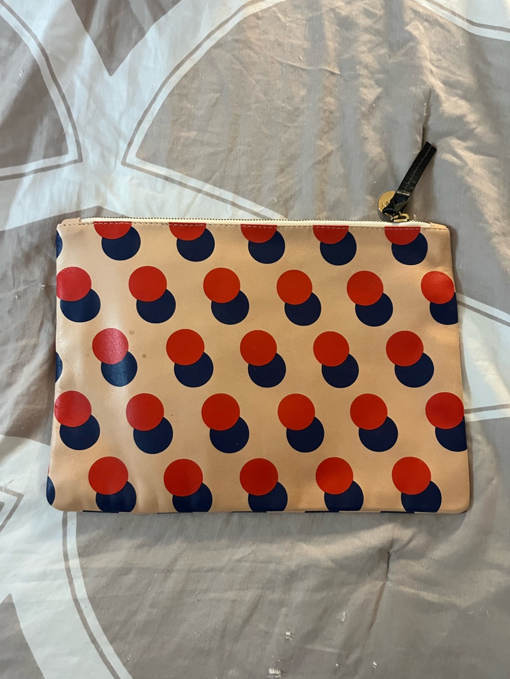 Clare V Beige Leather Pouch with Red and Navy Dot Print - Picture 5 of 5